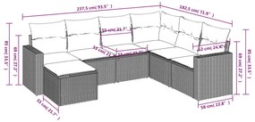 7 pcs conjunto de sofás p/ jardim com almofadões vime PE bege