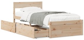 Estrutura de cama com gavetas 75x190 cm madeira de pinho maciça