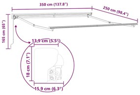 Toldo Retrátil Manual Listrado Vermelho e Branco 350x250 cm