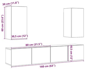 armários de TV montados na parede 4 pcs madeira velha