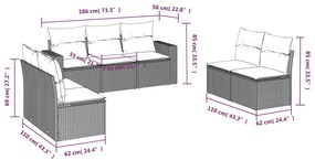7 pcs conjunto sofás p/ jardim c/ almofadões vime PE cinzento