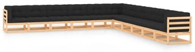 vidaXL 11 pcs conj. lounge jardim c/ almofadões antracite pinho maciço