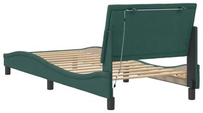 Estrutura de cama c/ luzes LED 90x190 cm veludo verde-escuro