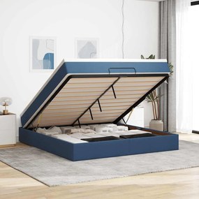Estrutura de cama otomana com colchão 160x200 cm tecido azul