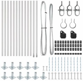 Conjunto de Postes de Cerca com Placas de Base 13 pcs Prateado