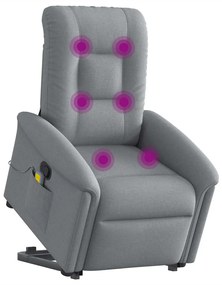 Poltrona reclinável massagens tecido cinzento-claro