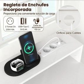 Secretária para computador 106 x 48 x 90 cm com tomadas com armário superior, gaveta e 2 prateleiras abertas Estrutura branca