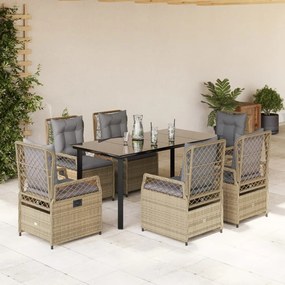 vidaXL 7 pcs conjunto de jantar p/ jardim com almofadões vime PE bege