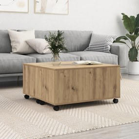 vidaXL Mesa de centro com roda carvalho artisiano 75 x 75 x 38 cm