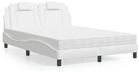 Cama com colchão 140x190 cm couro artificial branco