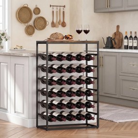 Garrafeira para 30 Garrafas de 6 Níveis com Superfície de Madeira Estilo Industrial 59x30x88,5 cm Castanho Rústico