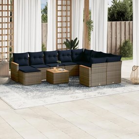 vidaXL 11 pcs conjunto sofás de jardim c/ almofadões vime PE cinzento