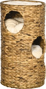 Torre de Arranhar para Gatos com 3 Níveis, 40 x 40 x 73 cm, 3 Esconderijos Acolhedores, Castanho-claro