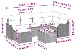 Conjunto de Sofá de 6 Peças para Jardim com Almofadas Preto Rattan Sin