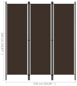 Divisória de quarto com 3 painéis 150x180 cm castanho