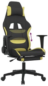 Cadeira de gaming com apoio de pés tecido preto e verde-claro