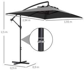 Chapéu de Sol Excêntrico 294x193 cm Chapéu de Sol de Jardim com Base C
