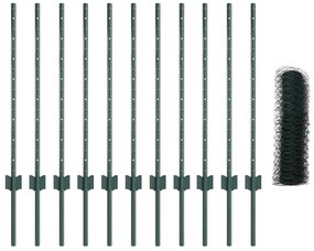 Postes de Cerca vidaXL 11 pcs U-Channel Verde 80 cm Aço