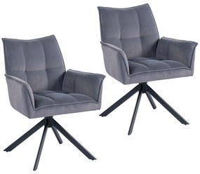 HOMCOM Conjunto de 2 Cadeiras de Refeição Giratórias 360° Estofado Estofamento em Veludo Pés em Aço 63x64x85 cm Cinza | Aosom Portugal