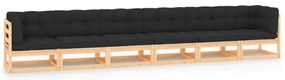 6 pcs conj. lounge jardim c/ almofadões antracite pinho maciço