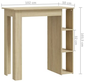 Mesa de bar c/ prateleiras derivados de madeira carvalho sonoma