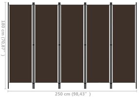 Divisão de quarto com 5 painéis 250x180 cm castanho
