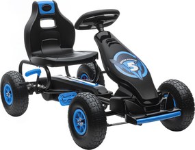 HOMCOM Kart Pedais Crianças 5-12 Anos Assento Ajustável Pneus Insufláveis Amortecimento Travão de Mão 121x58x61cm Azul | Aosom Portugal
