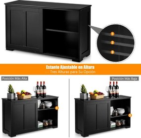 Aparador com portas de correr Armário multiusos Organizador de arrumação para sala de jantar cozinha 107 x 33 x 60 cm Preto