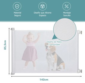 Vedação Retráctil para Crianças 0-140 cm Painel de Cercas de Segurança para Animais de Estimação 142 x 85,5 cm Branco