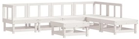 7pcs conjunto lounge jardim c/ almofadões madeira maciça branco