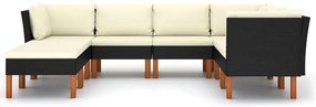8 pcs conjunto lounge de jardim c/ almofadões vime PE preto
