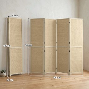 Biombo de Interior de 4 Painéis, 180 x 1,7 x 180 cm, Entrançado à Mão, cor Madeira Natural
