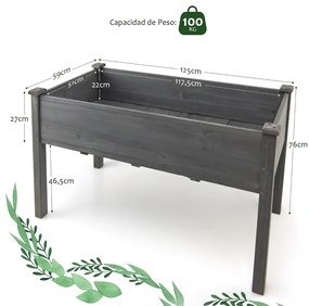 Floreira elevado para flores, plantas e cultivo para jardim, exterior ou varanda 125 x 59 x 76 cm cinza