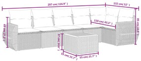 7 pcs conjunto de sofás p/ jardim c/ almofadões vime PE preto