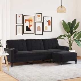 Sofá de 3 lugares com apoio de pés 210 cm veludo preto