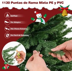 Árvore de Natal Artificial com 380 Luzes LED Brancas Quentes e 8 Modos de Luz 135 x 55 x 213 cm Verde