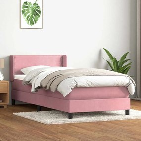 Cama com molas/colchão 100x220 cm veludo Rosa