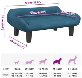 Cama para cães 70x40x24 cm veludo azul