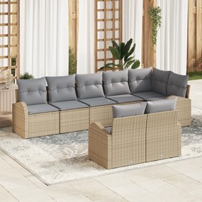 Conjunto de Sofá de Jardim de 8 Peças com Almofadas Bege Rattan Sintét