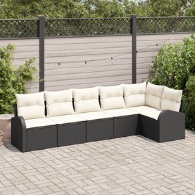 Conjunto de Sofá de Jardim vidaXL de 6 Peças com Almofadas Preto Ratta