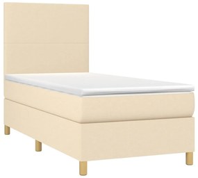 Cama box spring c/ colchão e LED 90x200 cm tecido cor creme