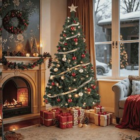 Árvore de Natal artificial com  iluminação e com (PACOTE BOLAS VERMELHAS) com suporte metálico 180 cm de altura Verde