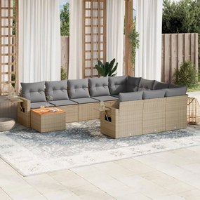 vidaXL 11 pcs conj. sofás jardim c/ almofadões vime PE bege misturado