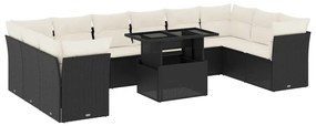 11 pcs conjunto sofás de jardim c/ almofadões vime PE preto
