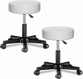Conjunto 2 bancos com rodas 48 x 48 x 46 - 60 cm em couro sintético branco