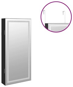 Móvel para joias de parede espelhado com luzes LED preto