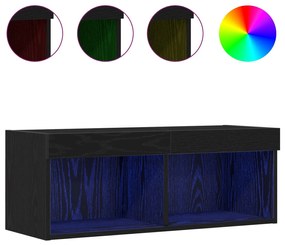 Armário de TV vidaXL com luzes LED Carvalho Preto 80x30x30 cm