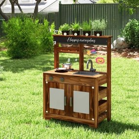 Cozinha brincar 68 x 35 x 97 cm com acessórios para 3+ anos com Vasos para plantas Torneira para plantas Lava-loiça amovível e fogão duplo Castanha