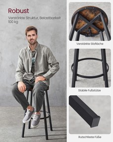 Conjunto de 2 bancos de bar 54 x 99 cm com design industrial castanho vintage-preto