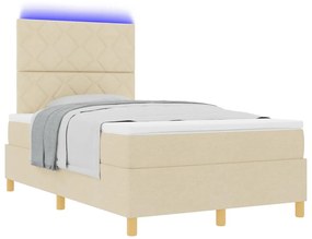 Cama Box Spring com Colchão &amp; LED Creme 120x190 cm Tecido